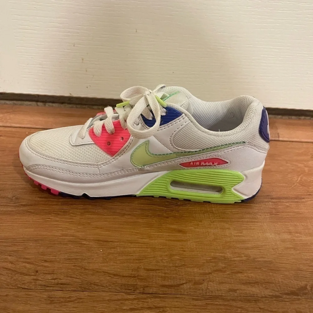 Nike white, purple, green and neon pink air max sneakers​​​​​​​​